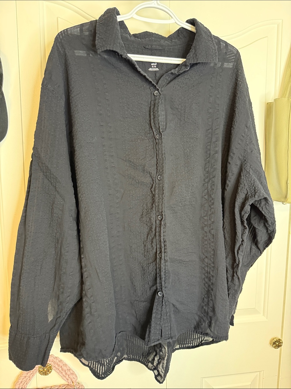 aerie Black Lightweight Textured Button Shirt